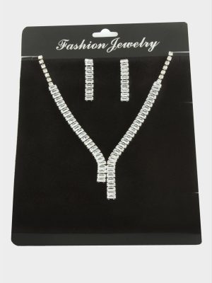 Tamtur Baget Zirkon Taşlı Lüks Set Kolye 7 mm-Gümüş Rengi