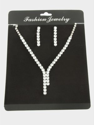 Tamtur Zirkon Taşlı Lüks Set Kolye 5 mm-Gümüş Rengi