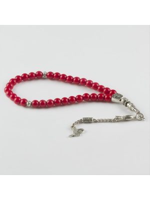 Mercan Doğaltaş Tesbih 8 mm-Gümüş Rengi