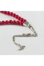 Mercan Doğaltaş Tesbih 8 mm-Gümüş Rengi - Görsel 2