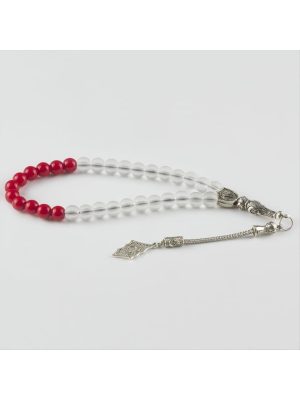 Mercan-Buzlu Kuvars Doğaltaş Tesbih 8 mm-Kırmızı