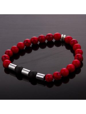 Mercan-Onix Doğaltaş Bileklik-Kırmızı