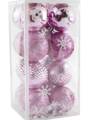 16 Adet Lüks Pembe Renkli Cici Top Yılbaşı Ağaç Süsü-Pembe