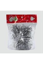 6lı Gümüş Kozalak Yılbaşı Ağaç Süsü-Gümüş Rengi - Görsel 3