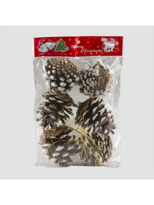 6lı Kozalak Yılbaşı Ağaç Süsü-Kahverengi