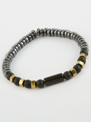 Hematit Onix Doğaltaş Bileklik-Antrasit