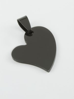 Kalp İsim Yazılabilir Çelik Kolye Ucu 2,8 cm-Siyah