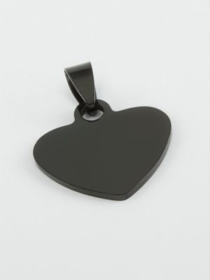 Kalp İsim Yazılabilir Çelik Kolye Ucu 2,3 cm-Siyah