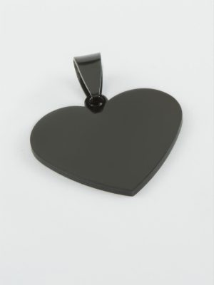 Kalp İsim Yazılabilir Çelik Kolye Ucu 3 cm-Siyah