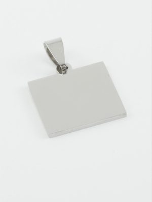 Kare İsim Yazılabilir Çelik Kolye Ucu 2X2 cm-Gümüş Rengi