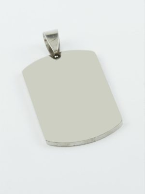 Künye İsim Yazılabilir Çelik Kolye Ucu 2X3,5 cm-Gümüş Rengi