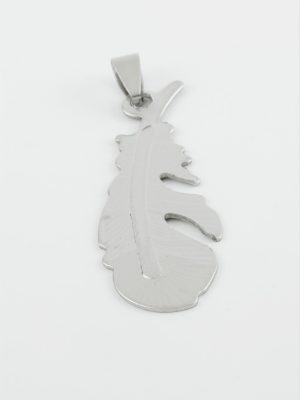 Yaprak Çelik Kolye Ucu 5 cm-Gümüş Rengi