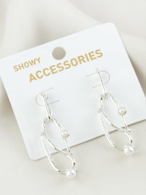 Oval İnci Metal Küpe-Gümüş Rengi