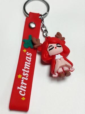 Yılbaşı Geyik Silikon Anahtarlık-Kırmızı