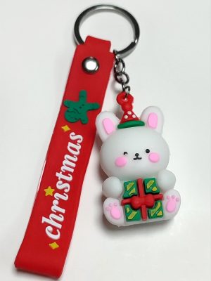 Yılbaşı Tavşancık Silikon Anahtarlık-Kırmızı