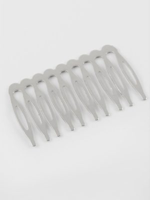 10 Diş Düz Metal Tarak 1 Adet-Gümüş Rengi