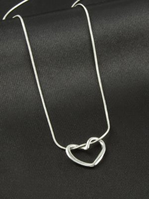 Kalp İtalyan Zincirli Çelik Kolye-Gümüş Rengi