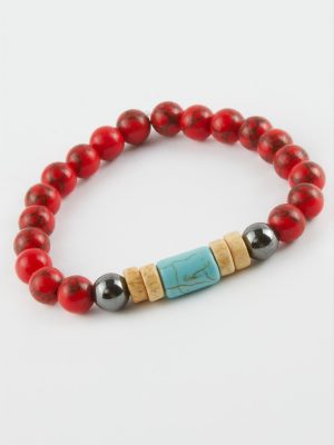 Ceyt Turkuaz Doğaltaş Bileklik-Kırmızı