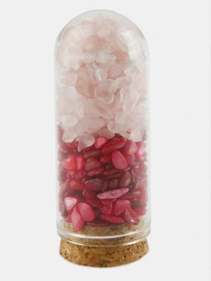 Pembe Kuvars Akik Taşı Cam Şişe Biblo-Pembe