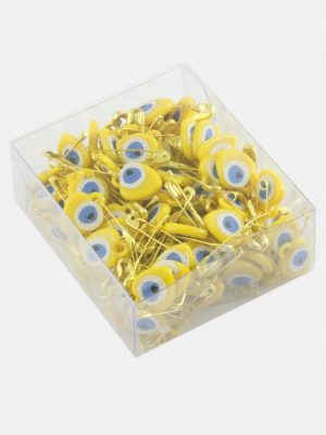 Kalp Nazar Boncuklu Çengel İğne 100 Adet-Sarı-1