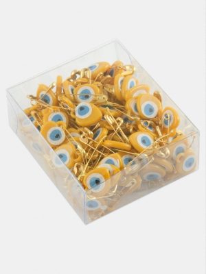 Kalp Nazar Boncuklu Çengel İğne 100 Adet-Sarı