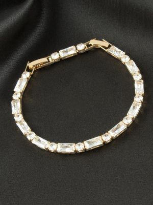 Dikdörtgen Zirkon Taşlı Lüks Kararmaz Bileklik 4X9 mm-Sarı