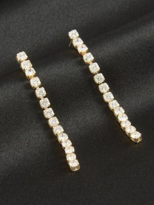 Yuvarlak Zirkon Taşlı Lüks Küpe-Sarı