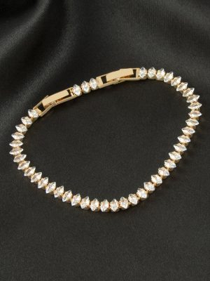 Oval Zirkon Taşlı Lüks Kararmaz Bileklik 5 mm-Sarı