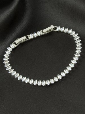 Oval Zirkon Taşlı Lüks Kararmaz Bileklik 5 mm-Gümüş Rengi