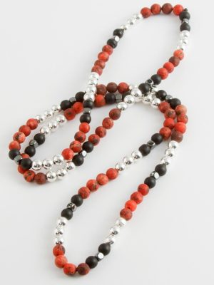 Hematit Ceyt Onix Doğaltaş Kolye-Kırmızı