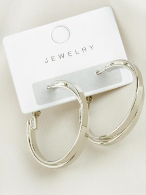 Çift Halka Trend Küpe 3,5 cm-Gümüş Rengi