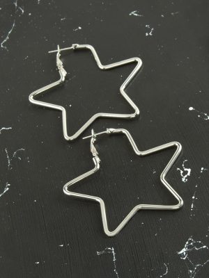 Yıldız Trend Küpe 5 cm-Gümüş Rengi