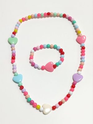 Kalp Boncuk Çocuk Set Kolye-Renkli