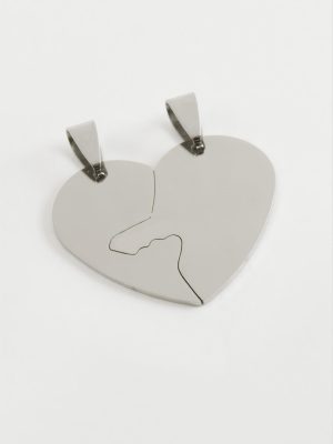 Kalp İsim Yazılabilir Çift Çelik Kolye Ucu 3,5 cm-Gümüş Rengi