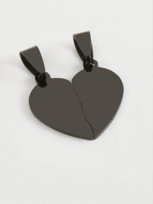 Kalp İsim Yazılabilir Çift Çelik Kolye Ucu 3,8 cm-Siyah