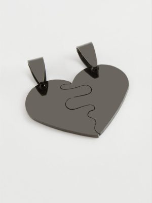 Kalp İsim Yazılabilir Çift Çelik Kolye Ucu 3 cm-Siyah