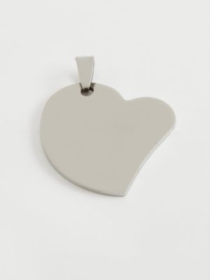 Kalp İsim Yazılabilir Çelik Kolye Ucu 3,5 cm-Gümüş Rengi