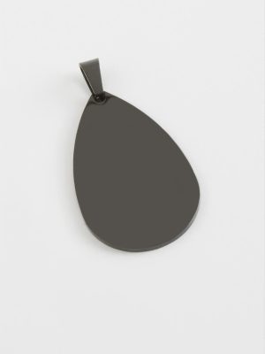 Oval İsim Yazılabilir Çelik Kolye Ucu 5 cm-Siyah