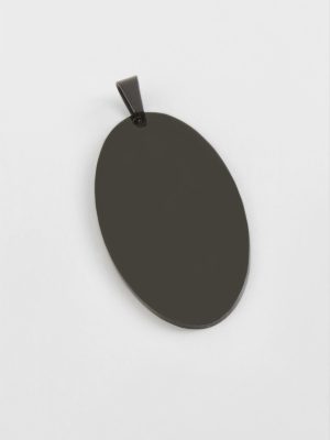 Oval İsim Yazılabilir Çelik Kolye Ucu 2,5X4,5 cm-Siyah