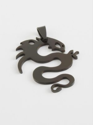 Ejderha Çelik Kolye Ucu 4 cm-Siyah