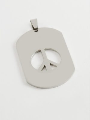Barış İşareti Çelik Kolye Ucu 3X5 cm-Gümüş Rengi