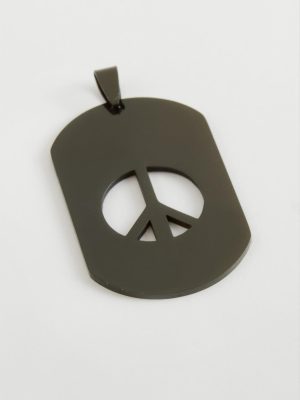Barış İşareti Çelik Kolye Ucu 3X5 cm-Siyah