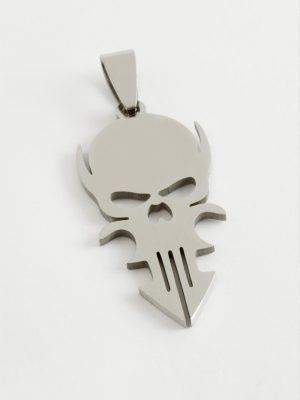 Kuru Kafa Çelik Kolye Ucu 3,5 cm-Gümüş Rengi