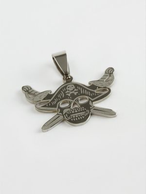 Kılıç Kuru Kafa Çelik Kolye Ucu 3 cm-Gümüş Rengi