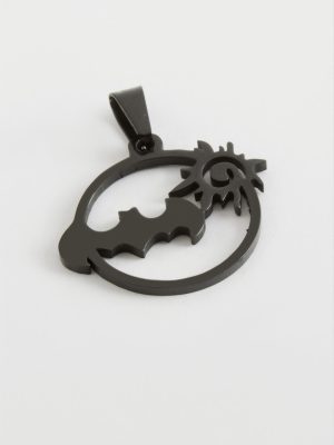 Yarasa Çelik Kolye Ucu 2 cm-Siyah