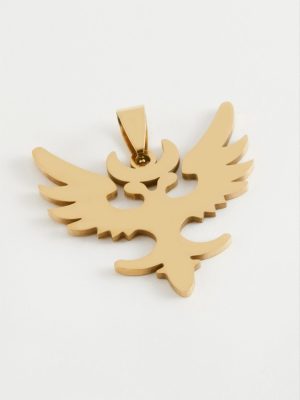 Çift Başlı Kartal Çelik Kolye Ucu 3,5 cm-Sarı