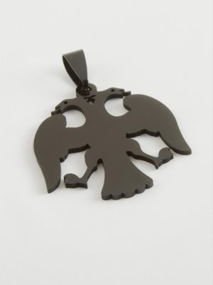 Çift Başlı Kartal Çelik Kolye Ucu 3 cm-Siyah