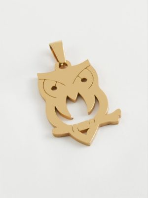 Baykuş Çelik Kolye Ucu 3 cm-Siyah