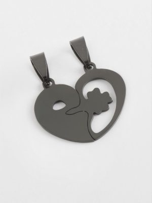 Kalp İsim Yazılabilir Çift Çelik Kolye Ucu 2,5 cm-Siyah