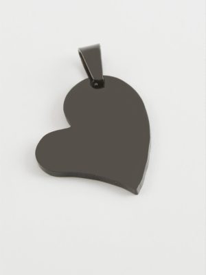 Kalp İsim Yazılabilir Çelik Kolye Ucu 2,5 cm-Siyah